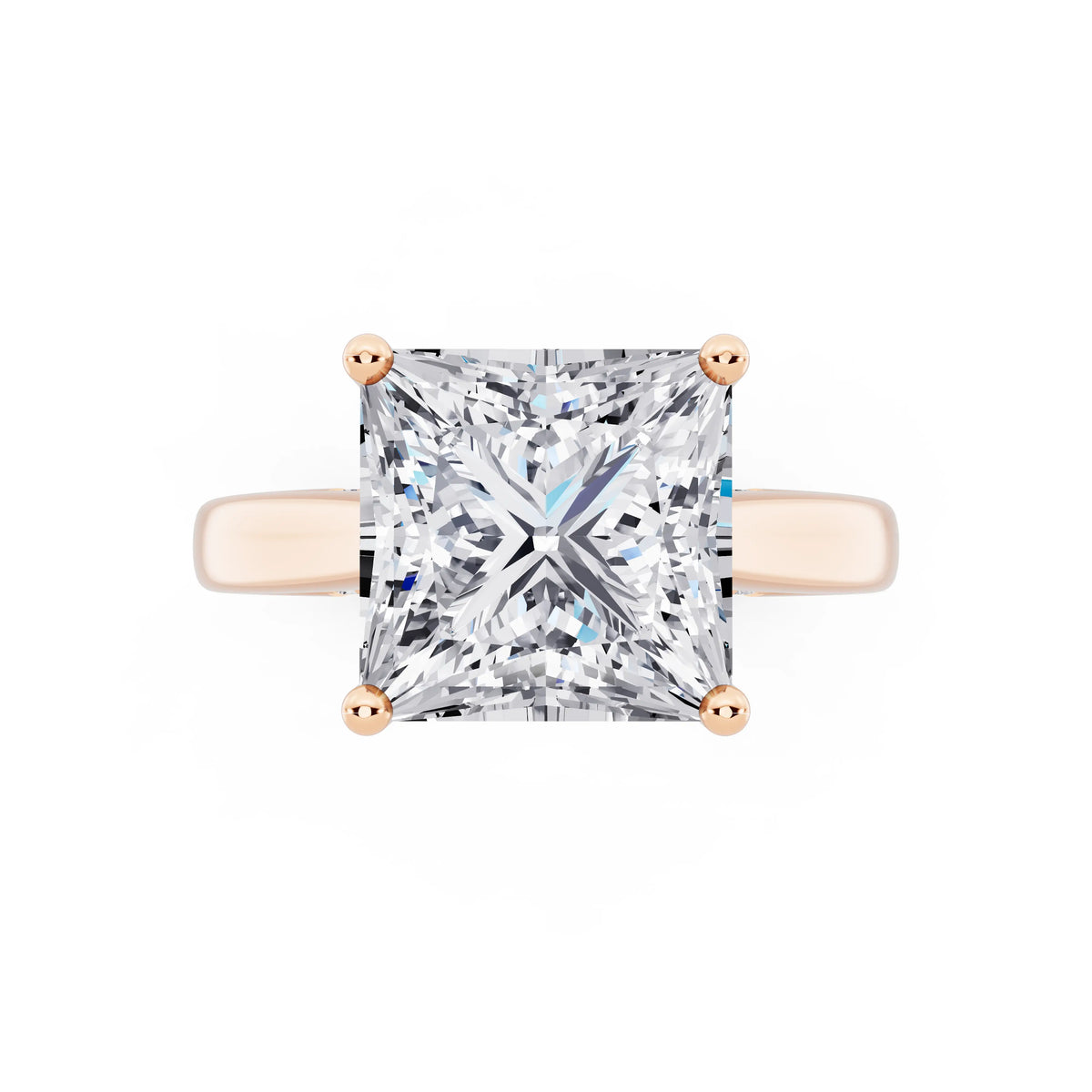 18 KT Rose Gold Princess Cut Diamond Solitaire Ring with Hidden Accent - top angle