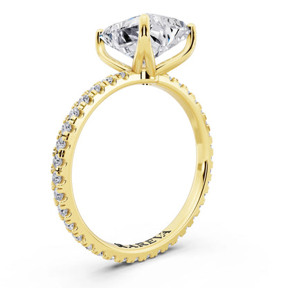 14 KT Yellow Gold Radiant Cut Diamond Solitaire Ring with Pave Eternity Band - top view