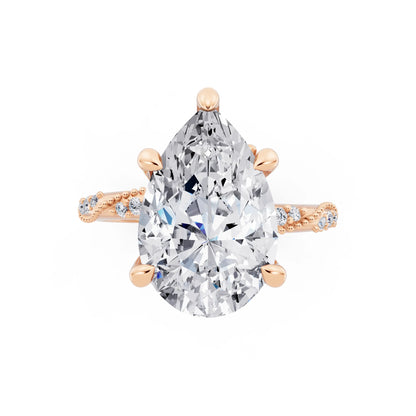 14 KT Rose Gold Pear Cut Diamond Ring with Marquise Accent - top angle