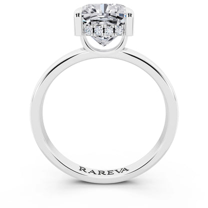 Platinum Cushion Cut Diamond Solitaire Ring with Hidden Halo - through finger