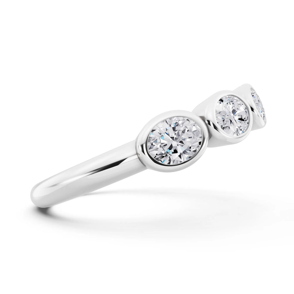 14K White Gold Seven Stone Oval Cut Bezel Set Diamond Half Eternity Wedding Band - 2mm - Side