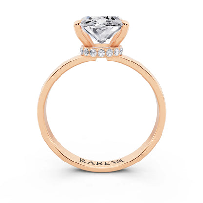 18 KT Rose Gold Marquise Cut Diamond Solitaire Ring with Pave Collar - through finger