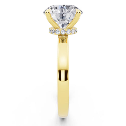 18 KT Yellow Gold Round Cut Diamond Solitaire Ring with Pave Collar - side view