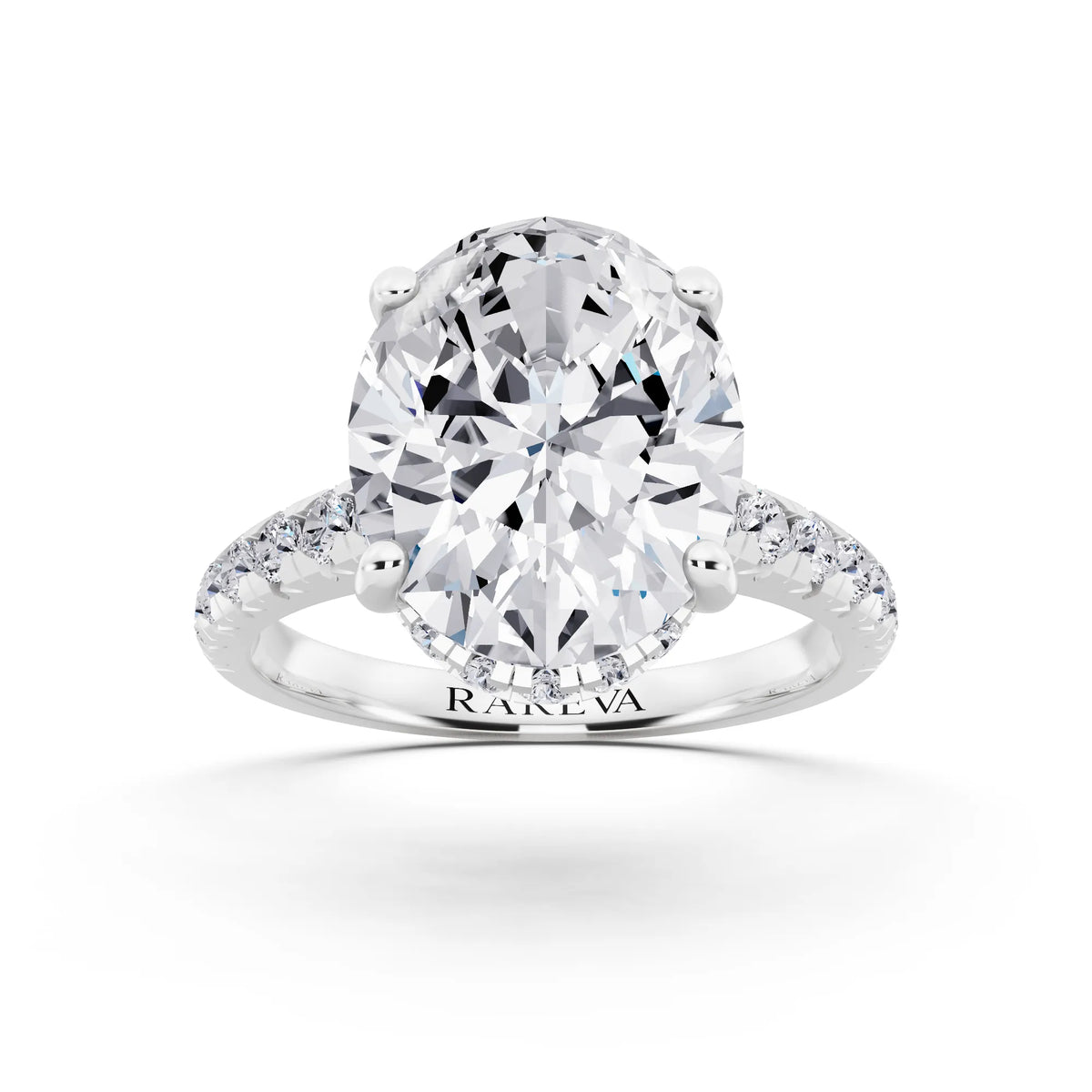 Platinum Oval Cut Diamond Ring with Hidden Halo - front view