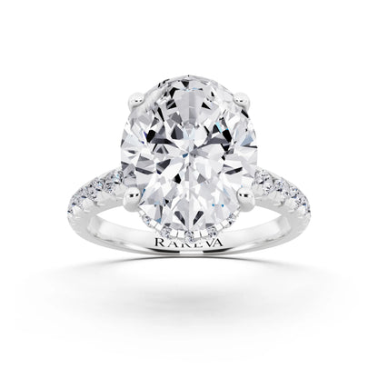 Platinum Oval Cut Diamond Ring with Hidden Halo - front view