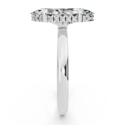 18 KT White Gold Marquise Cut Diamond Solitaire Ring with Hidden Halo - side view