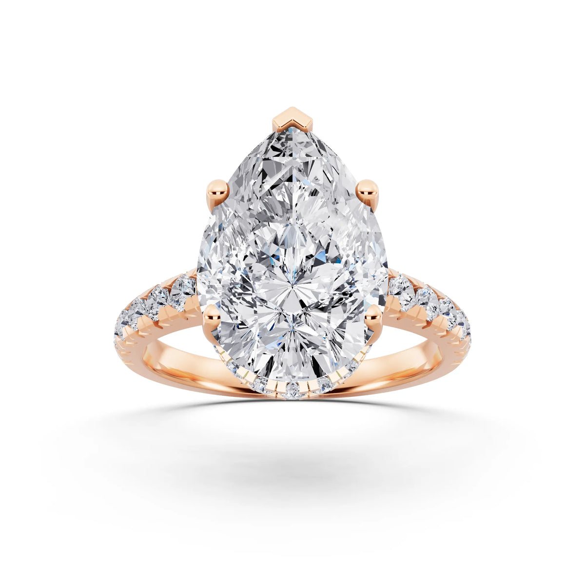 18 KT Rose Gold Pear Cut Diamond Ring with Hidden Halo - front view