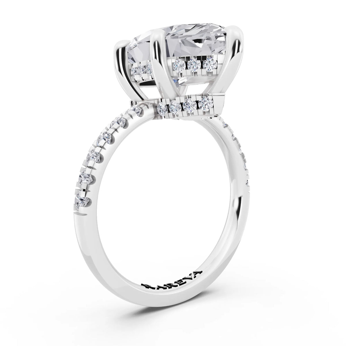14 KT White Gold Marquise Cut Diamond Hidden Halo Tiger Prong Pave Band Ring - top view