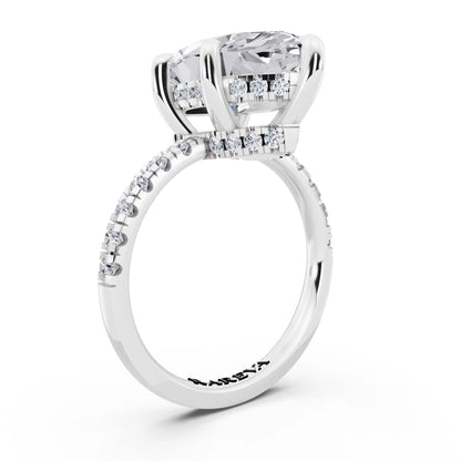14 KT White Gold Marquise Cut Diamond Hidden Halo Tiger Prong Pave Band Ring - top view
