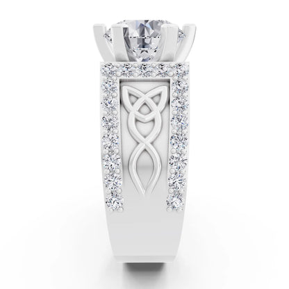 14 KT White Gold Round Cut Diamond Solitaire Ring with Celtic Knot Band - Side view