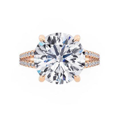 14 KT Rose Gold Round Cut Diamond Ring with Pavé Split Shank - top angle