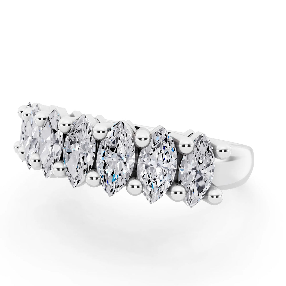 Silver Seven Stone Marquise Cut Diamond Half Eternity Wedding Band - 1.8mm - Close up