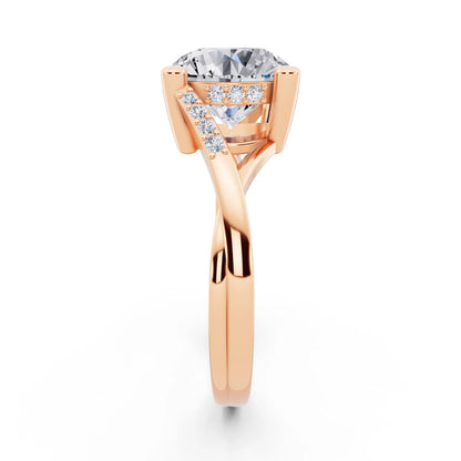 18 KT Rose Gold Round Cut Diamond Split Shank Engagement Ring with Hidden Halo - side view
