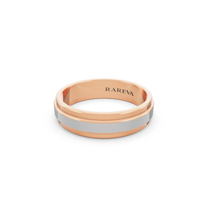 14K Rose Gold Men's Raised Center Step Edge Wedding Band - 5mm - Close up