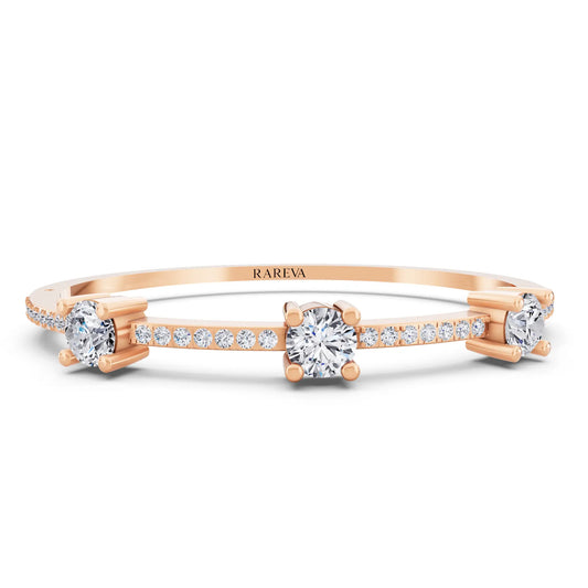 10K Rose Gold Three Stone Round Cut Diamond Bangle Bracelet - Main