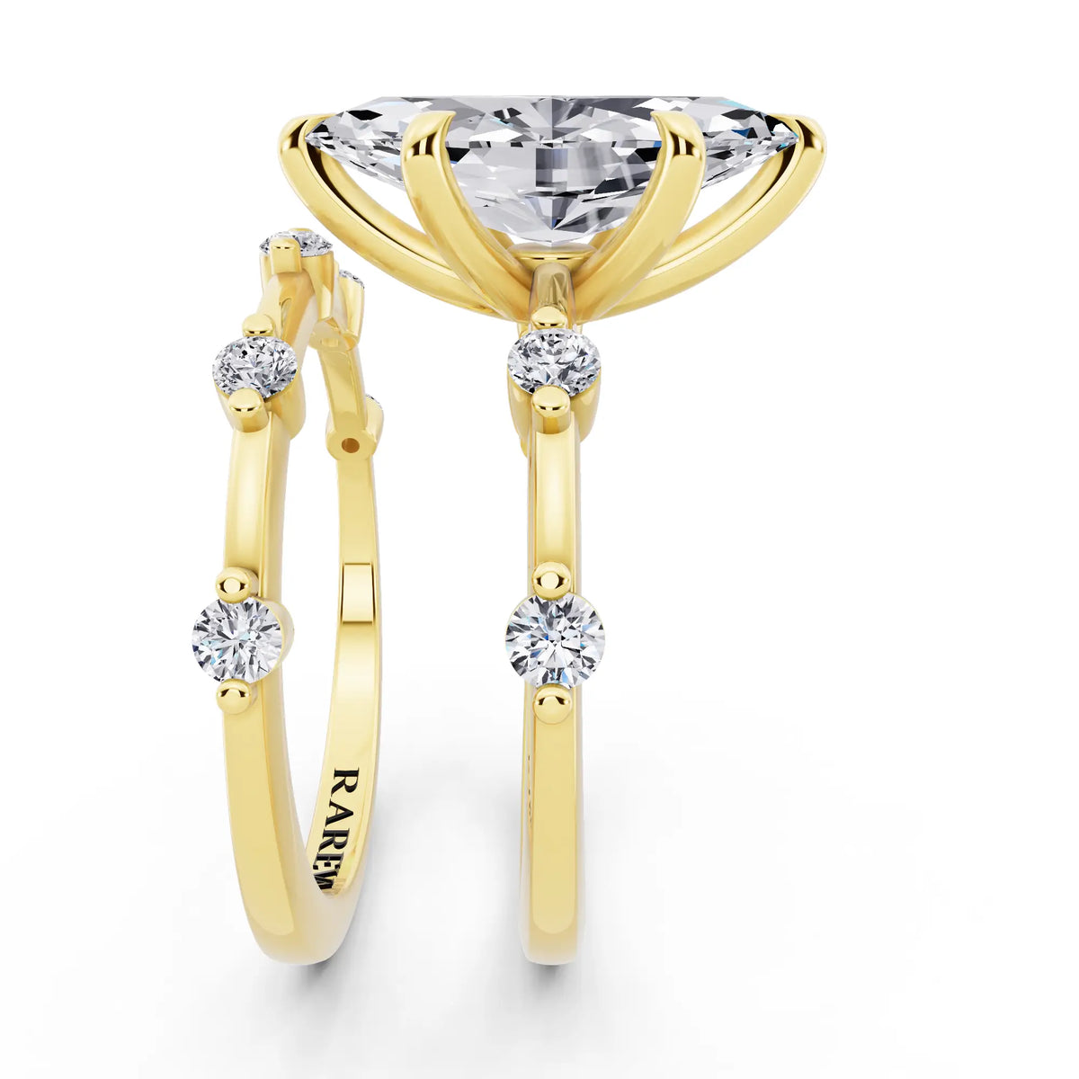 18 KT Yellow Gold Marquise Cut Diamond Ring with Floating Accent Band - side view