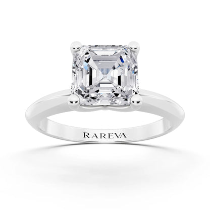 14 KT White Gold Asscher Cut Diamond Classic Solitaire Ring - front view