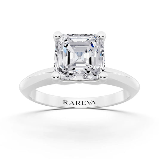14 KT White Gold Asscher Cut Diamond Classic Solitaire Ring - front view