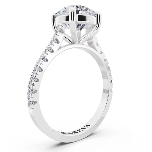 Platinum Round Cut Diamond Solitaire Ring with Pave Band - Top view
