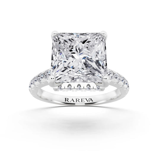 Platinum Princess Cut Diamond Ring with Hidden Halo - front view