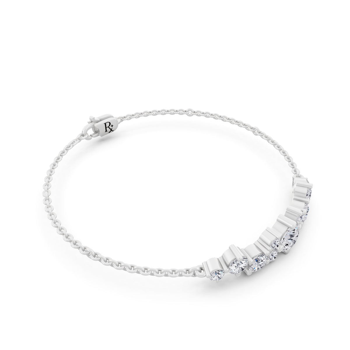 Silver Round Cut Diamond Cluster Chain Bracelet - Left