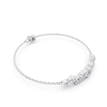 Silver Round Cut Diamond Cluster Chain Bracelet - Left