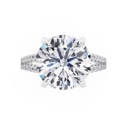 18 KT White Gold Round Cut Diamond Ring with Pavé Split Shank - top angle