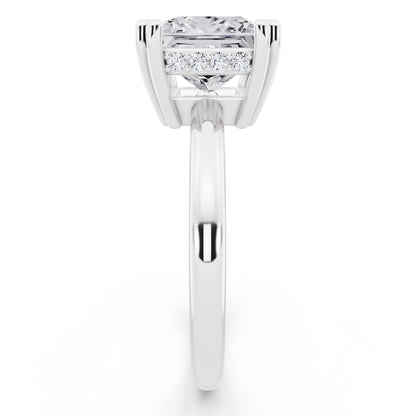 14 KT White Gold Princess Cut Diamond Solitaire Ring with Hidden Accent Basket - side view