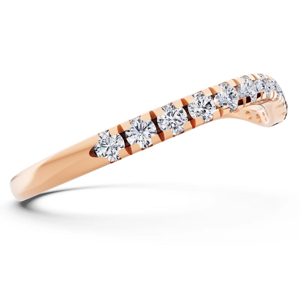 14K Rose Gold Round Cut Diamond Crescent Curved Band - 1.6mm - Side