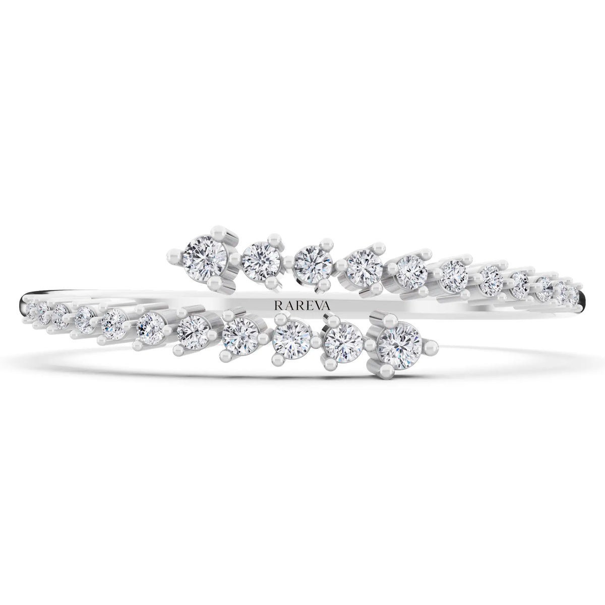 Platinum Round Cut Diamond Bypass Bangle Bracelet - Front