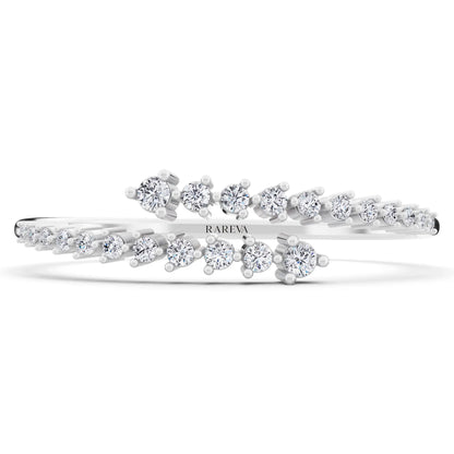 Platinum Round Cut Diamond Bypass Bangle Bracelet - Front