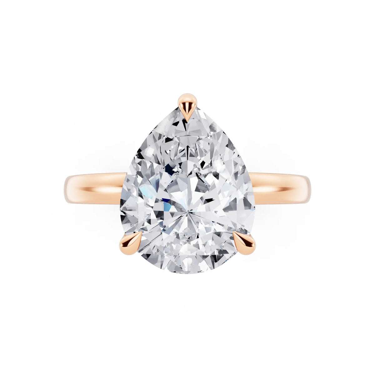 18 KT Rose Gold Pear Cut Diamond Solitaire Ring with Pave Collar - top angle