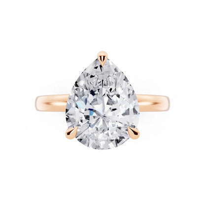 18 KT Rose Gold Pear Cut Diamond Solitaire Ring with Pave Collar - top angle