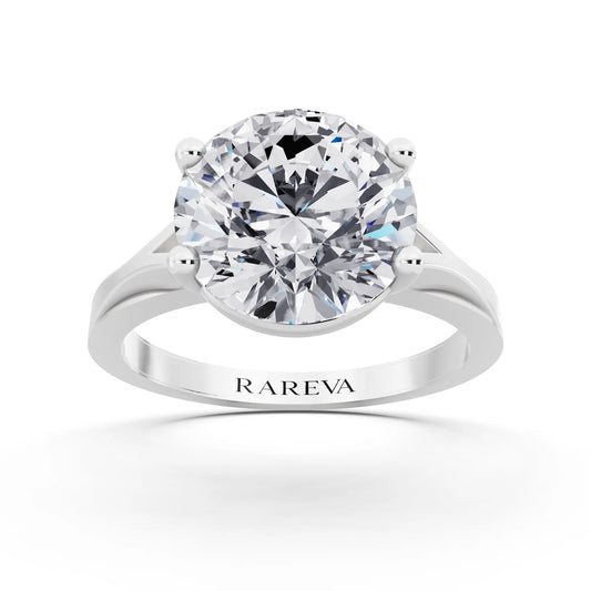 Platinum Round Cut Diamond Solitaire Ring with Split Shank - Front