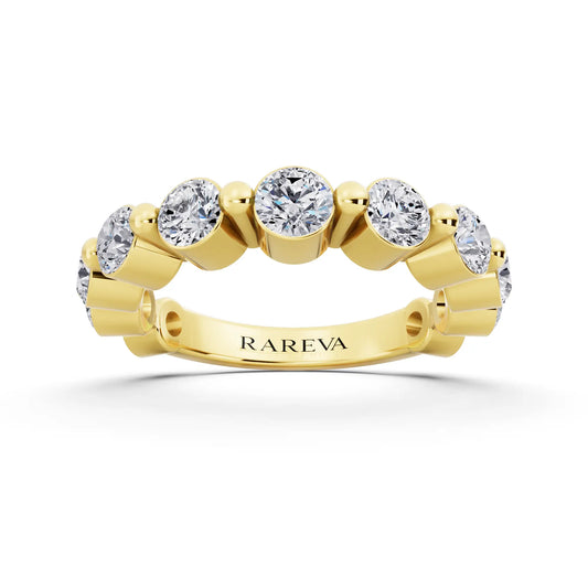 14K Yellow Gold Round Cut Diamond Half Sculpted Prong Eternity Band - 2.7mm - Front
