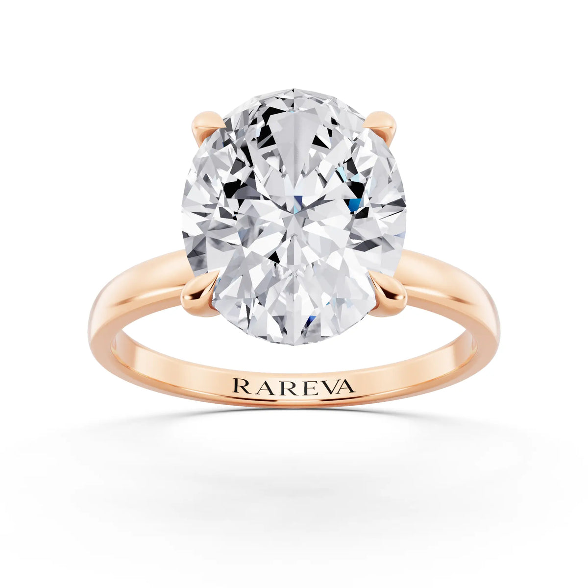 14 KT Rose Gold Oval Cut Diamond Solitaire Ring with Pave Collar - front view