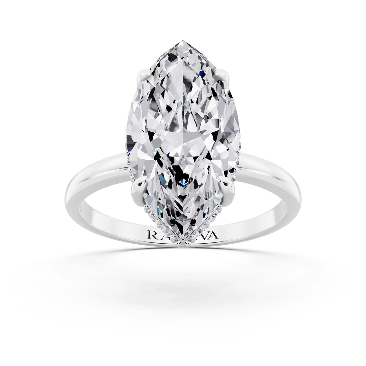 14 KT White Gold Marquise Cut Diamond Hidden Halo Solitaire Ring - front view