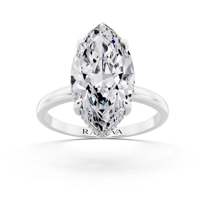 14 KT White Gold Marquise Cut Diamond Hidden Halo Solitaire Ring - front view