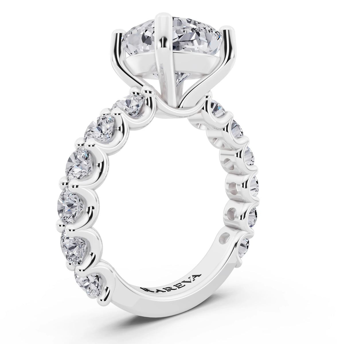 Platinum Cushion Cut Diamond Ring with Shared Prong Eternity Band - top view