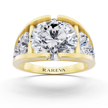18 KT Yellow Gold Round Cut Diamond Ring with Graduated Side Stones - Front
