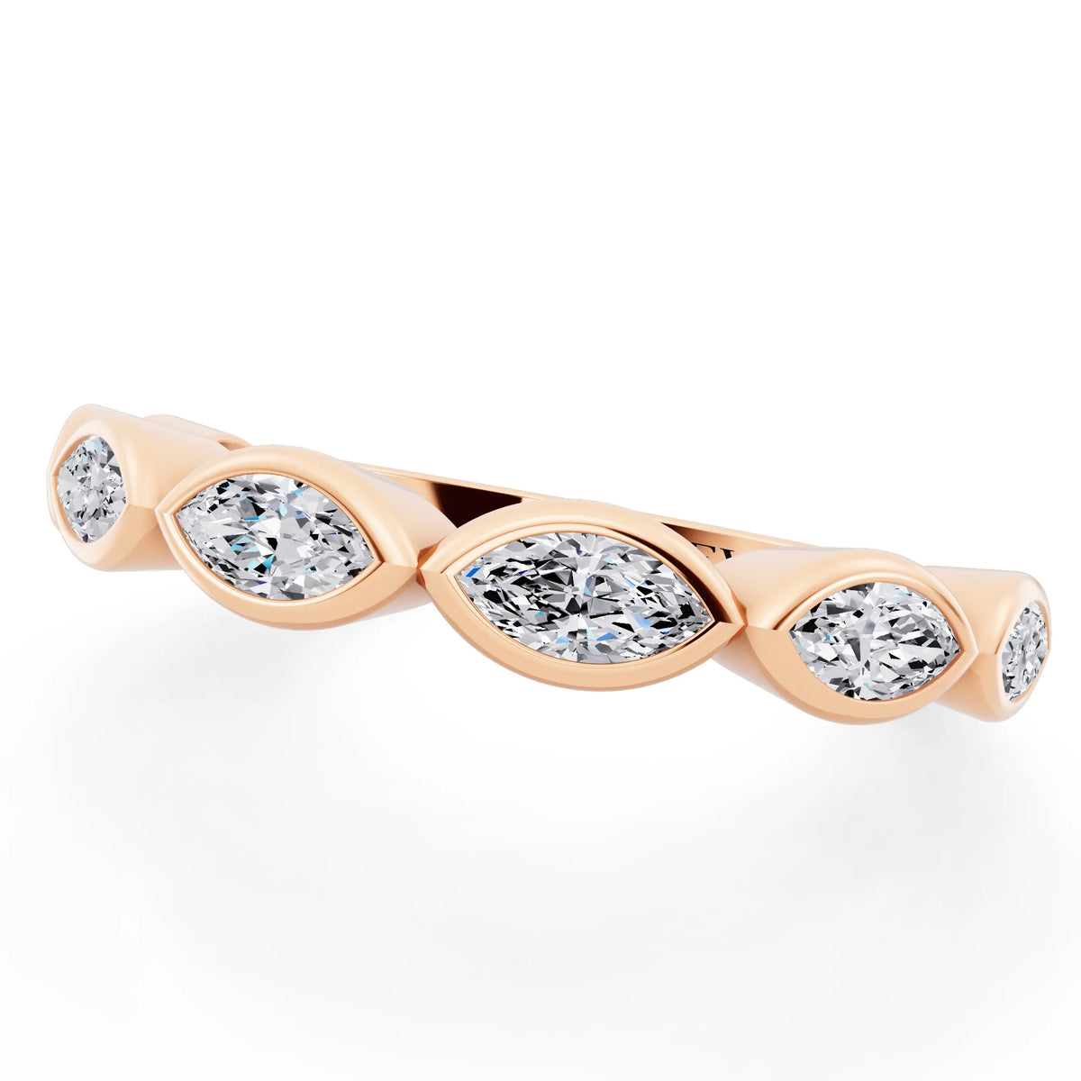10K Rose Gold Seven Stone Marquise Cut Bezel Set Diamond Half Eternity Wedding Band - 2mm - Close up