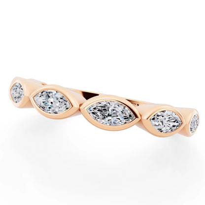 10K Rose Gold Seven Stone Marquise Cut Bezel Set Diamond Half Eternity Wedding Band - 2mm - Close up