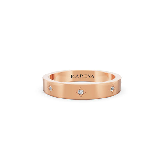 14K Rose Gold Men's Round Cut Diamond Star Set Station Band - 3.5mm - Front
