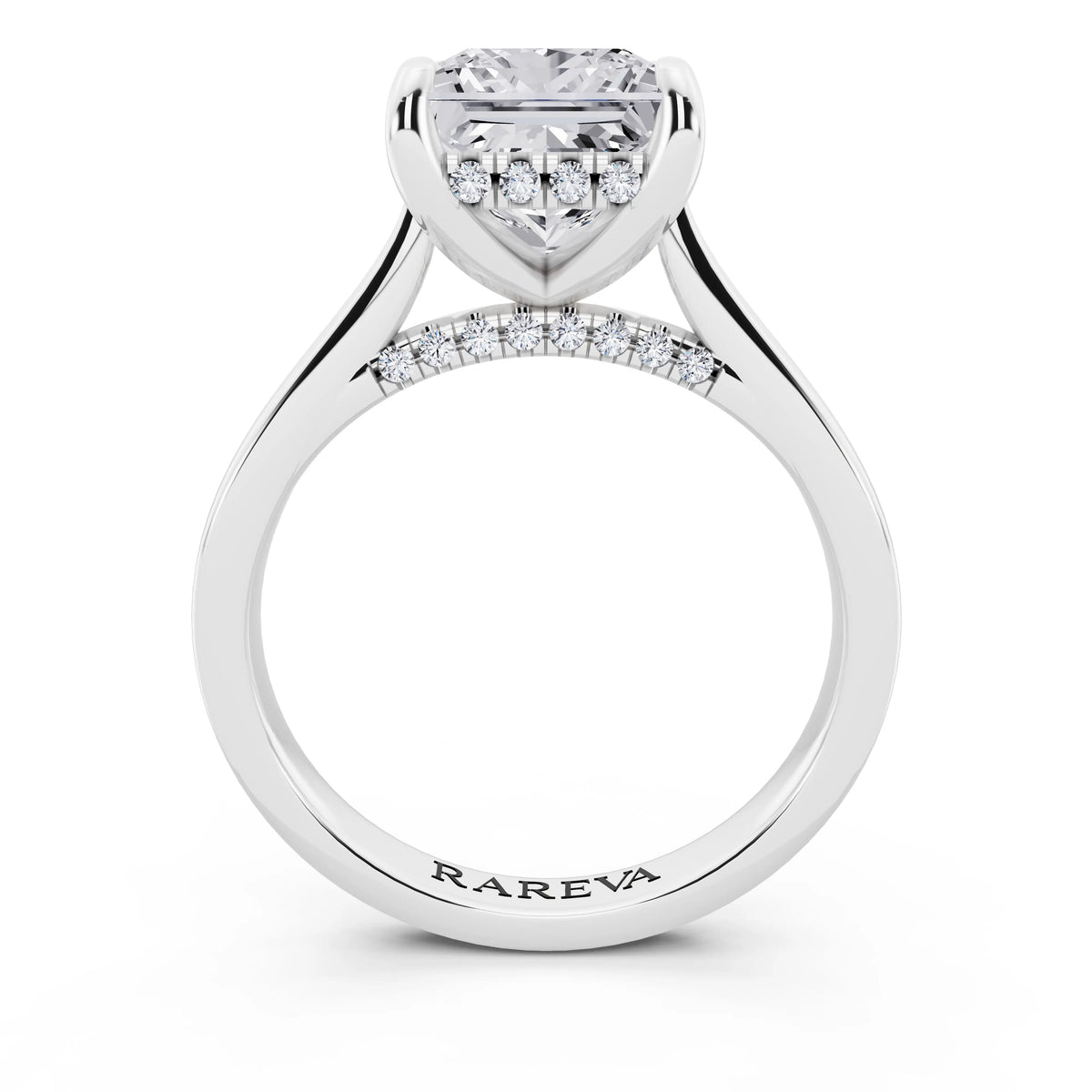 14 KT White Gold Princess Cut Diamond Solitaire Ring with Cathedral Band - through finger