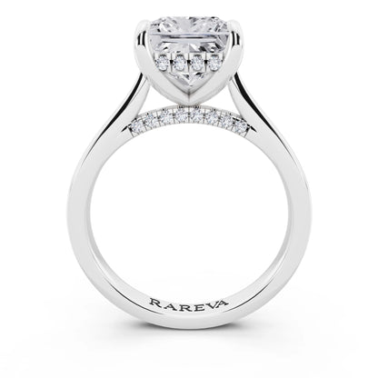 14 KT White Gold Princess Cut Diamond Solitaire Ring with Cathedral Band - through finger