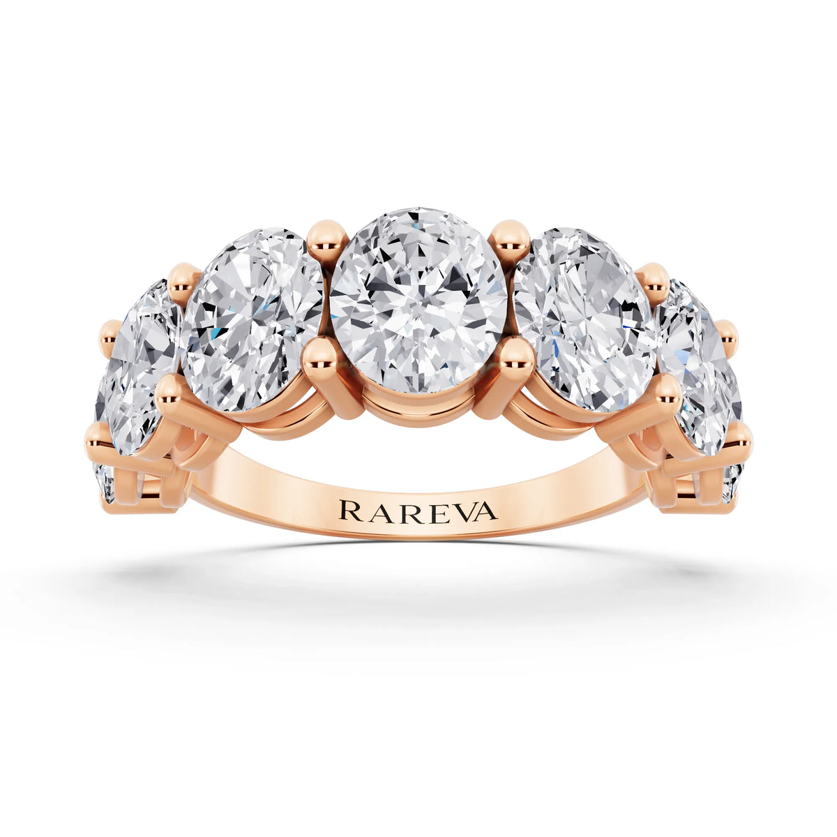 14K Rose Gold Seven Stone Oval Cut Diamond Half Eternity Wedding Band - 2.8mm - Front