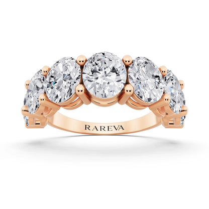 14K Rose Gold Seven Stone Oval Cut Diamond Half Eternity Wedding Band - 2.8mm - Front