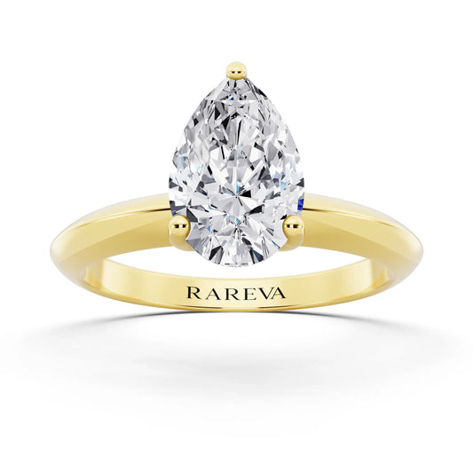 18 KT Yellow Gold Pear Cut Diamond Classic Solitaire Ring - front view