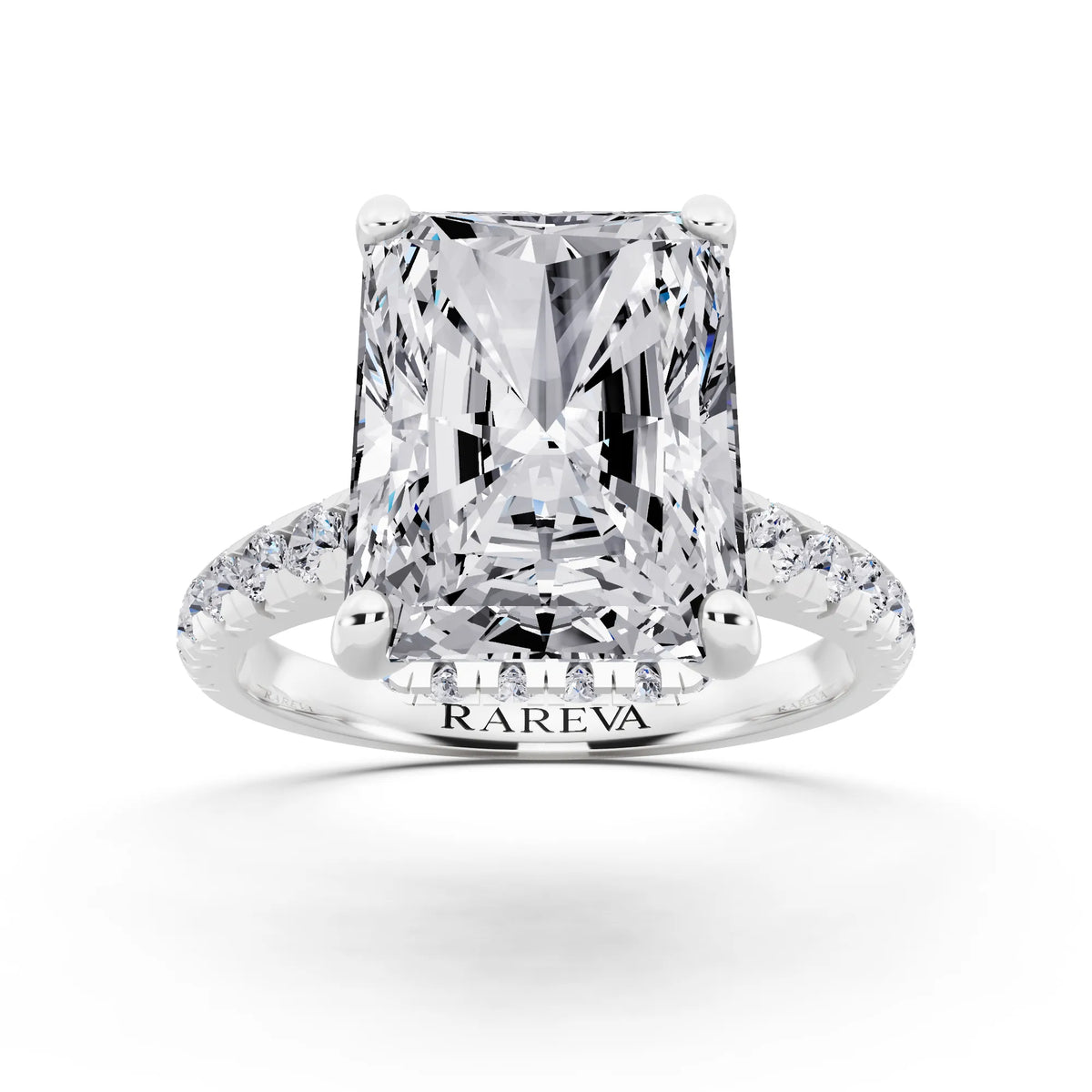 14 KT White Gold Radiant Cut Diamond Ring with Hidden Halo - front view