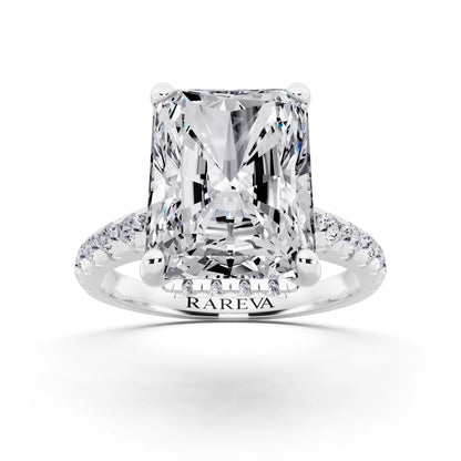 14 KT White Gold Radiant Cut Diamond Ring with Hidden Halo - front view